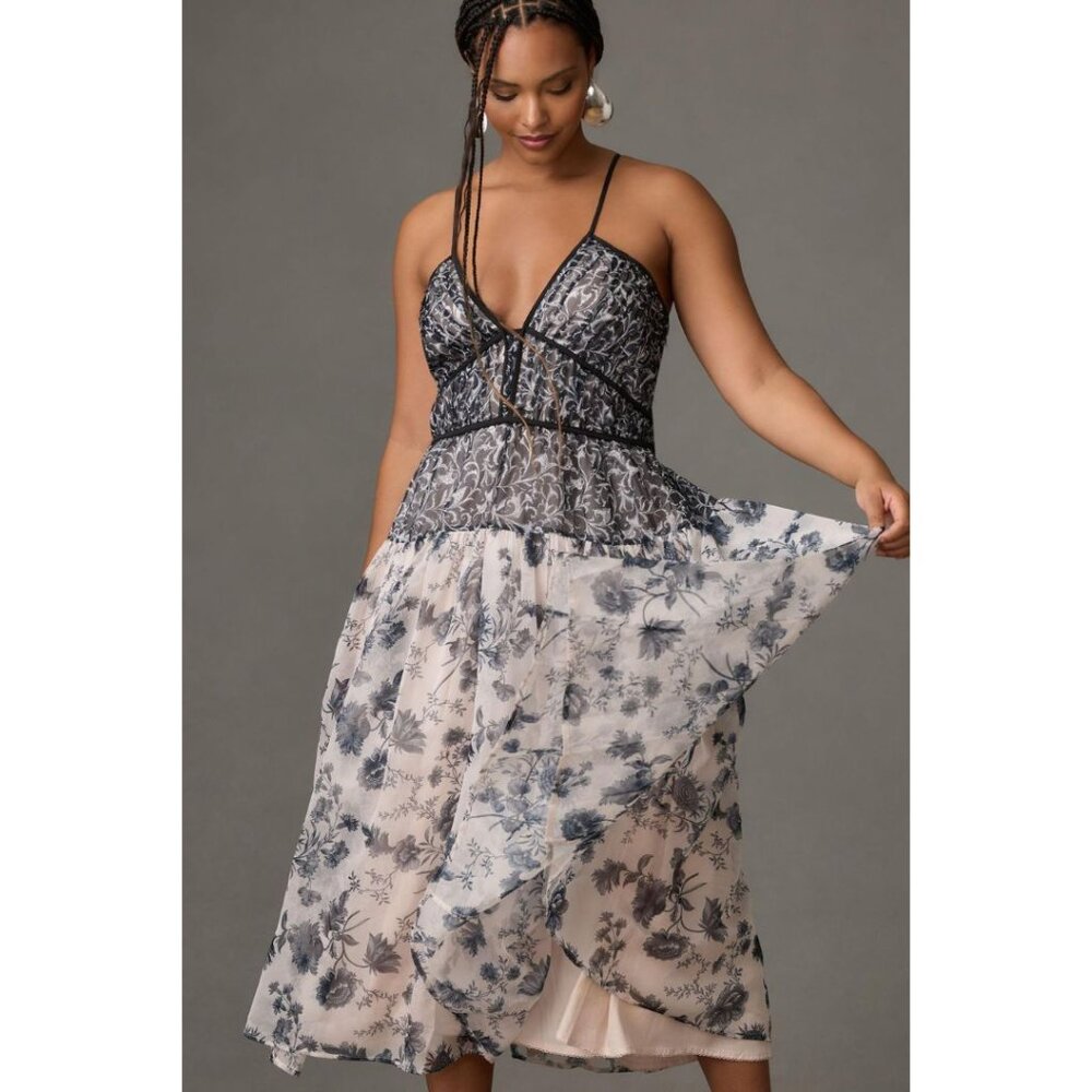 Anthropologie V-Neck Floral Midi Dress